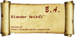 Blander Anikó névjegykártya